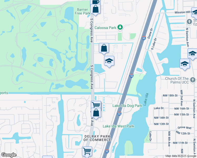 map of restaurants, bars, coffee shops, grocery stores, and more near 101 Monterey Bay Drive in Boynton Beach