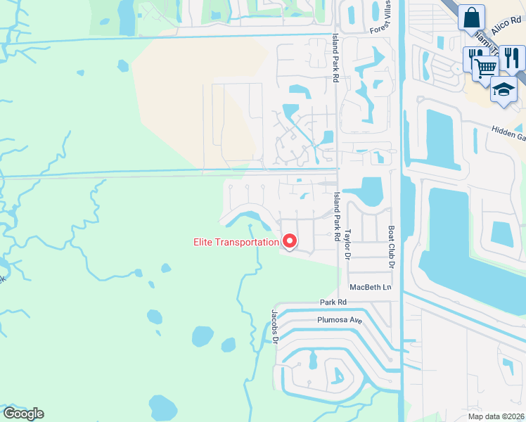map of restaurants, bars, coffee shops, grocery stores, and more near 17753 Grande Bayou Court in Fort Myers