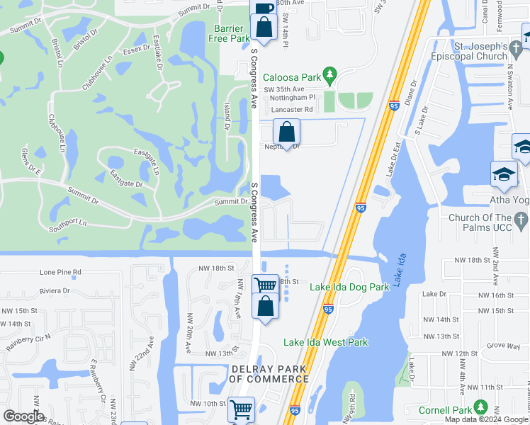 map of restaurants, bars, coffee shops, grocery stores, and more near 418 Lake Monterey Circle in Boynton Beach