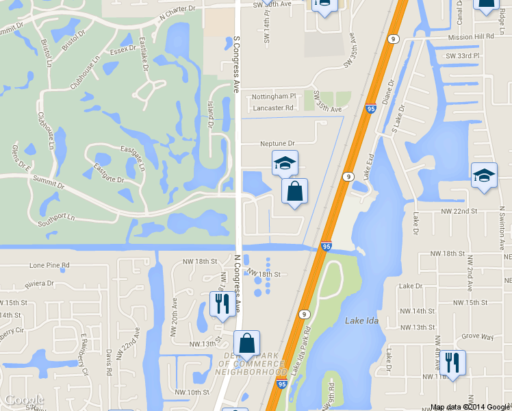 map of restaurants, bars, coffee shops, grocery stores, and more near 161 Monterey Bay Drive in Boynton Beach