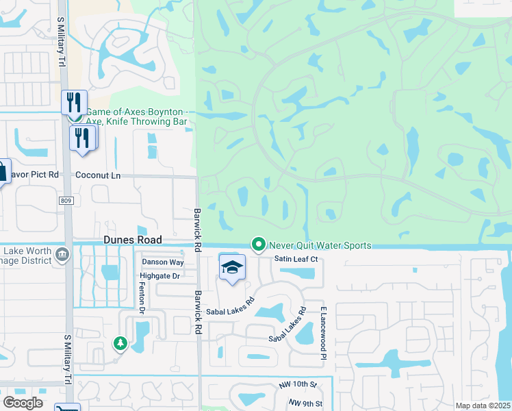 map of restaurants, bars, coffee shops, grocery stores, and more near 40 Stratford Lane West in Boynton Beach