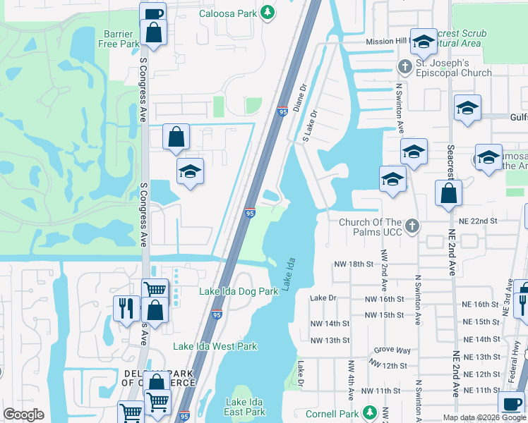 map of restaurants, bars, coffee shops, grocery stores, and more near 12770 South Lake Drive in Boynton Beach