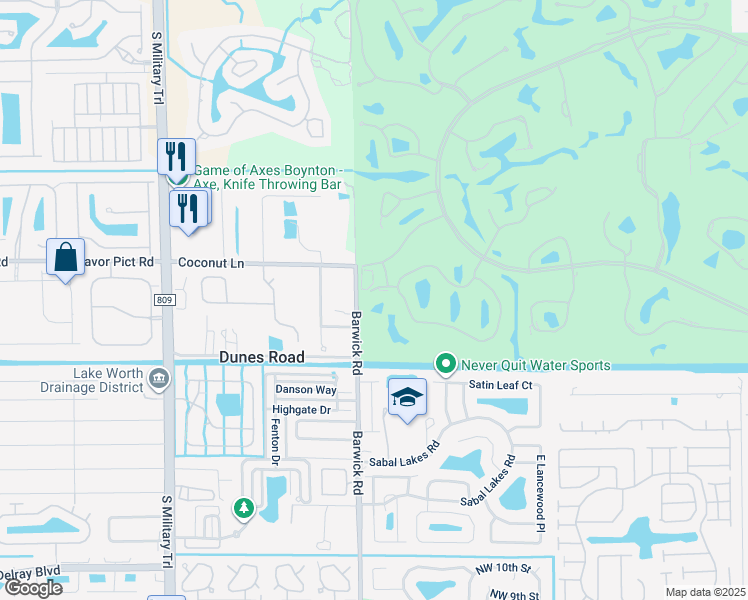 map of restaurants, bars, coffee shops, grocery stores, and more near 20 Westgate Lane in Boynton Beach