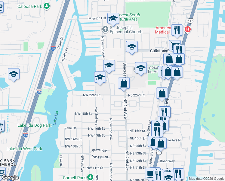 map of restaurants, bars, coffee shops, grocery stores, and more near 2275 North Swinton Avenue in Delray Beach