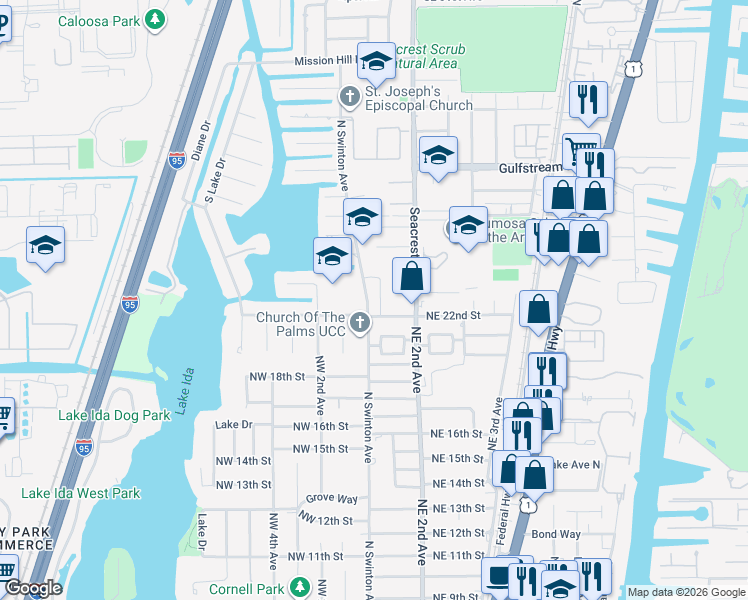 map of restaurants, bars, coffee shops, grocery stores, and more near 2275 North Swinton Avenue in Delray Beach