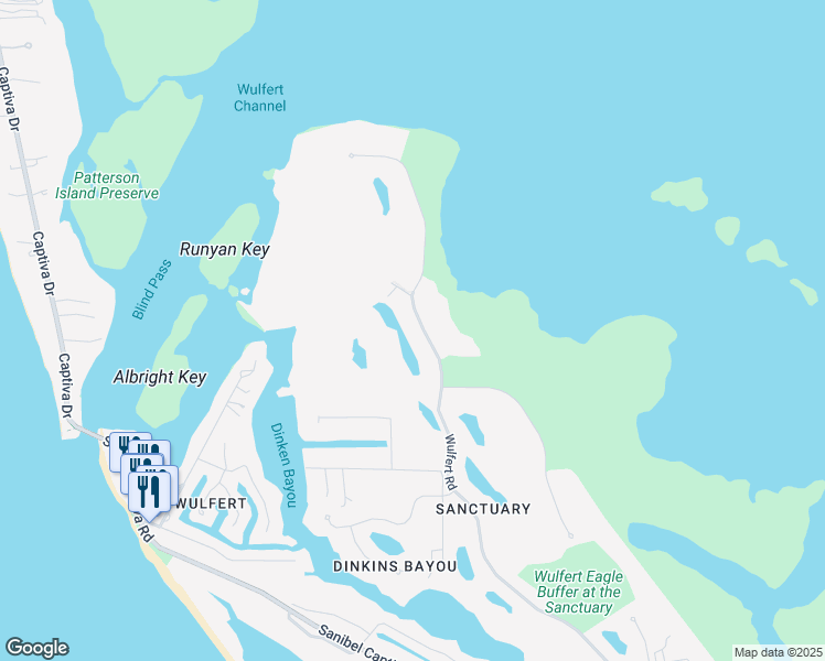 map of restaurants, bars, coffee shops, grocery stores, and more near 2729 Wulfert Road in Sanibel