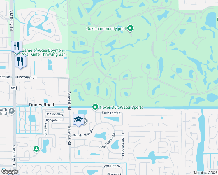 map of restaurants, bars, coffee shops, grocery stores, and more near 32 Stratford Lane West in Boynton Beach