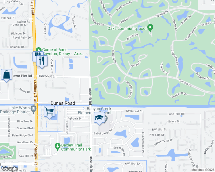 map of restaurants, bars, coffee shops, grocery stores, and more near 4 Westgate Lane in Boynton Beach