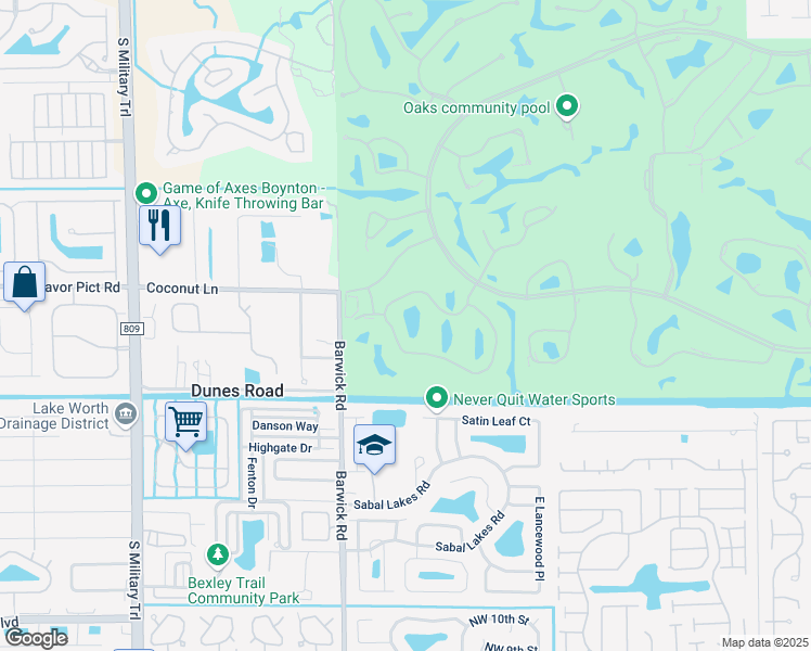 map of restaurants, bars, coffee shops, grocery stores, and more near 17 Westgate Lane in Boynton Beach