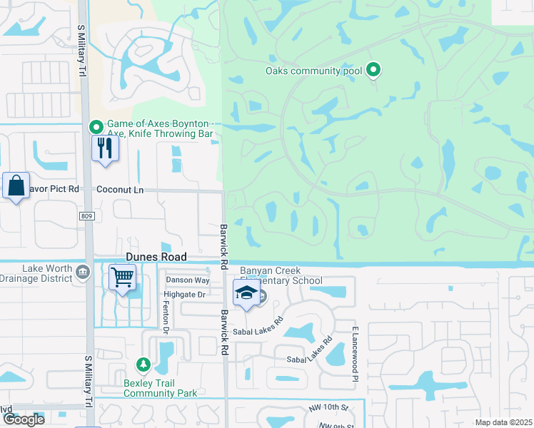 map of restaurants, bars, coffee shops, grocery stores, and more near 5 Westgate Lane in Boynton Beach