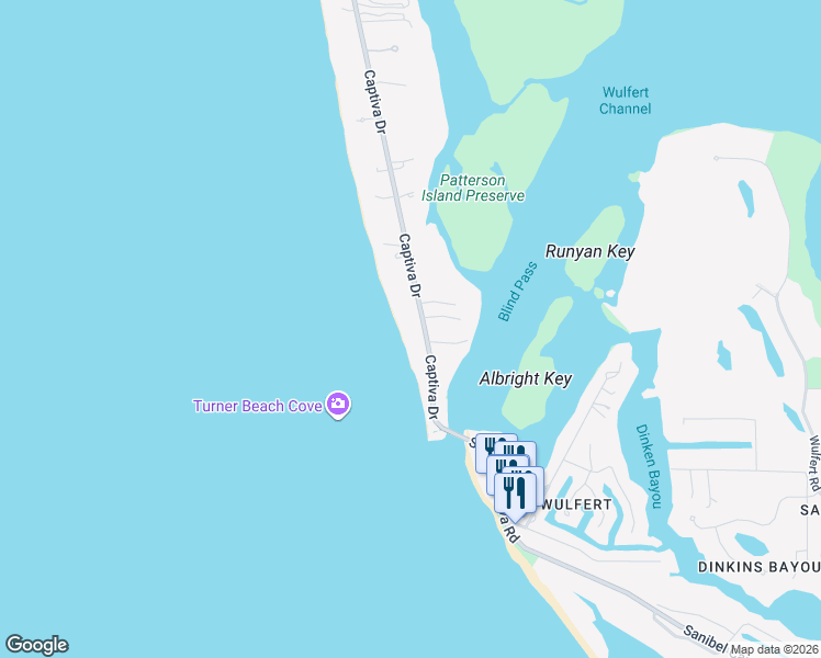 map of restaurants, bars, coffee shops, grocery stores, and more near 16970 Captiva Drive in Captiva