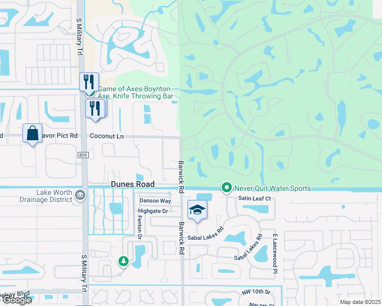 map of restaurants, bars, coffee shops, grocery stores, and more near 20 Westgate Lane in Boynton Beach