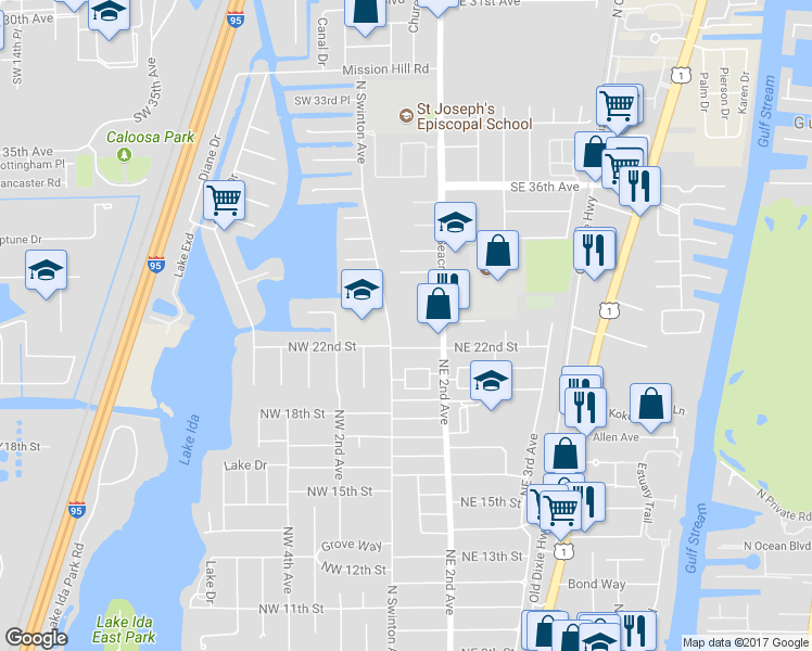 map of restaurants, bars, coffee shops, grocery stores, and more near 2275 North Swinton Avenue in Delray Beach