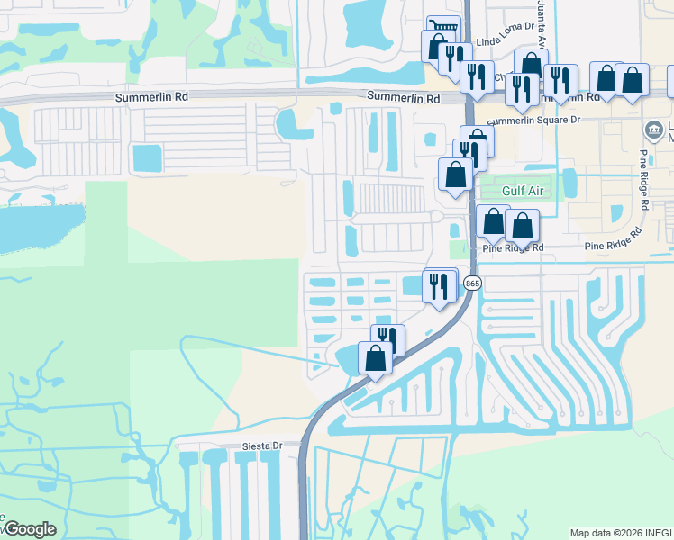 map of restaurants, bars, coffee shops, grocery stores, and more near 1-27 Iroquois Dr S in Fort Myers Beach