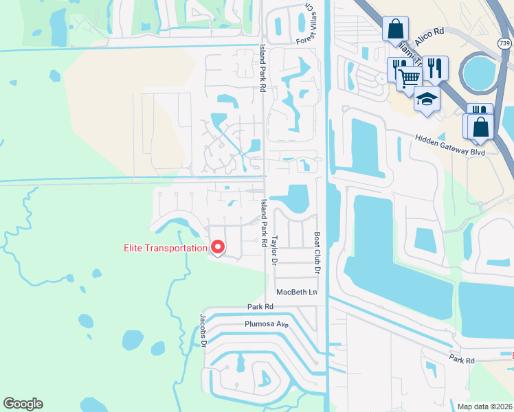 map of restaurants, bars, coffee shops, grocery stores, and more near 17451 Overhill Drive in Fort Myers