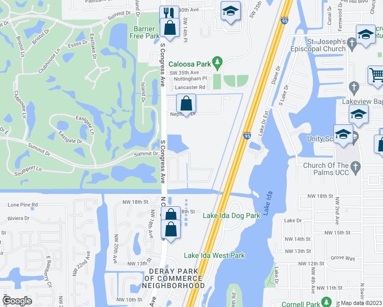 map of restaurants, bars, coffee shops, grocery stores, and more near 106 Lake Monterey Circle in Boynton Beach