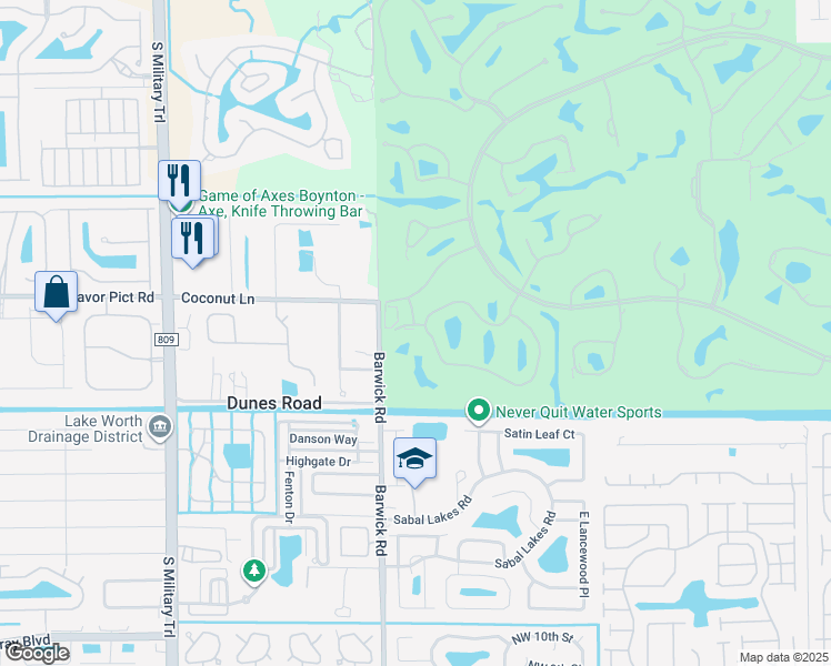 map of restaurants, bars, coffee shops, grocery stores, and more near 20 Westgate Lane in Boynton Beach