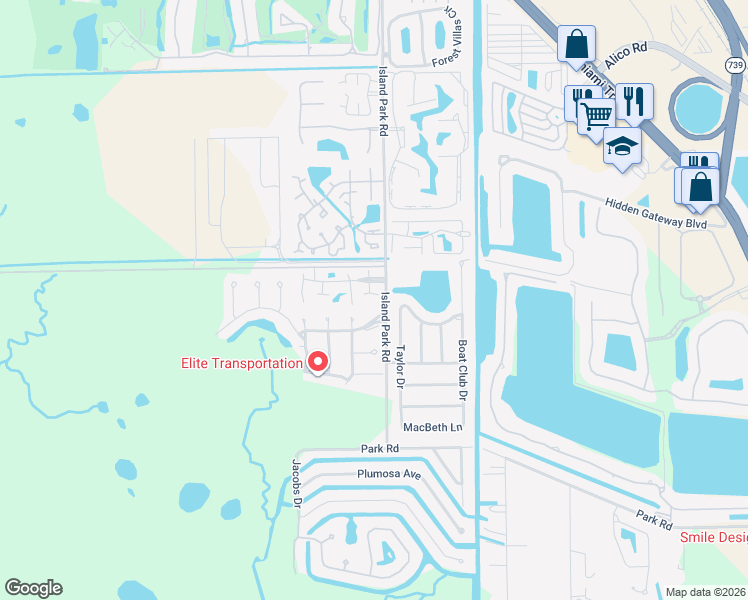 map of restaurants, bars, coffee shops, grocery stores, and more near 17451 Overhill Drive in Fort Myers