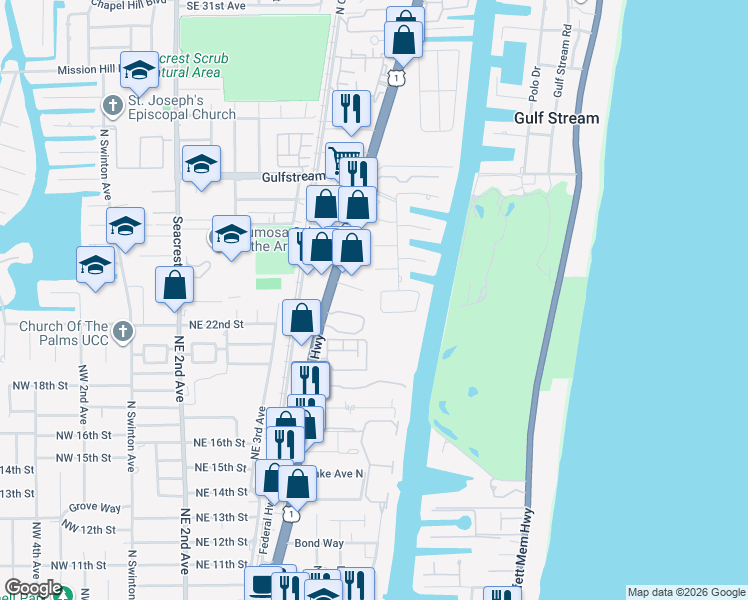 map of restaurants, bars, coffee shops, grocery stores, and more near 2584 Avenue Au Soleil in Gulf Stream