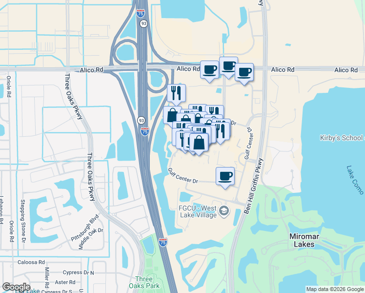 map of restaurants, bars, coffee shops, grocery stores, and more near 10035 Gulf Center Drive in Fort Myers