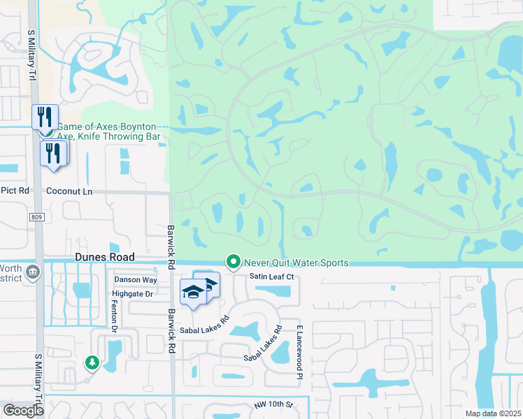 map of restaurants, bars, coffee shops, grocery stores, and more near 32 Stratford Lane West in Boynton Beach