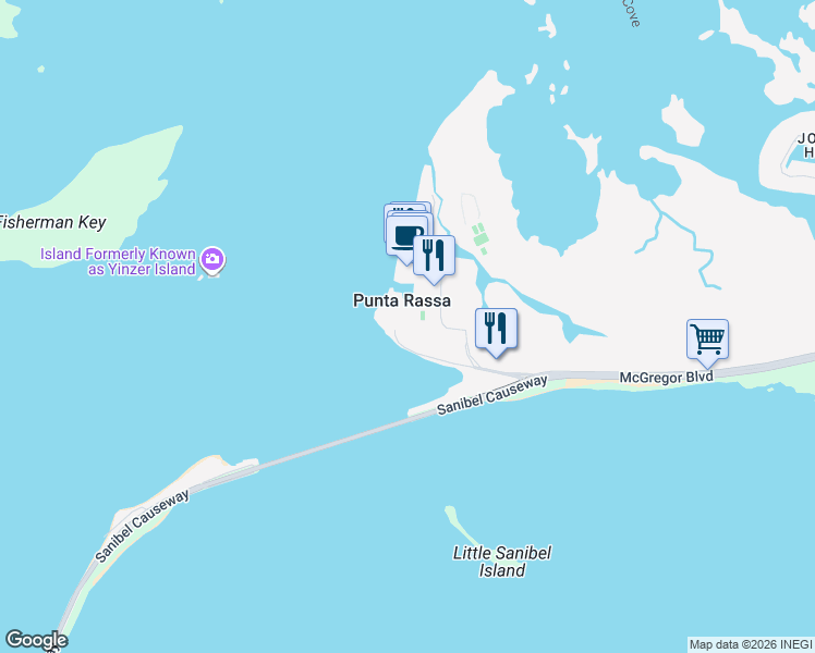 map of restaurants, bars, coffee shops, grocery stores, and more near 15010 Punta Rassa Road in Fort Myers
