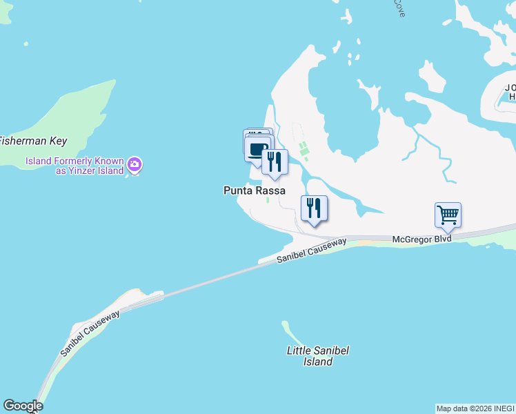 map of restaurants, bars, coffee shops, grocery stores, and more near 15010 Punta Rassa Road in Fort Myers