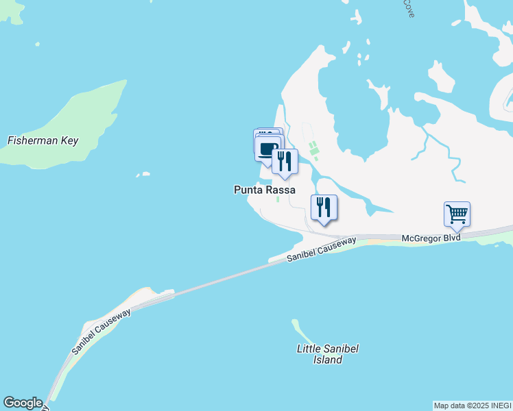 map of restaurants, bars, coffee shops, grocery stores, and more near 15010 Punta Rassa Road in Fort Myers