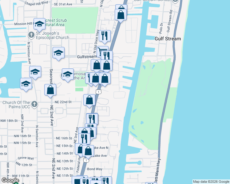 map of restaurants, bars, coffee shops, grocery stores, and more near 2584 Avenue Au Soleil in Gulf Stream