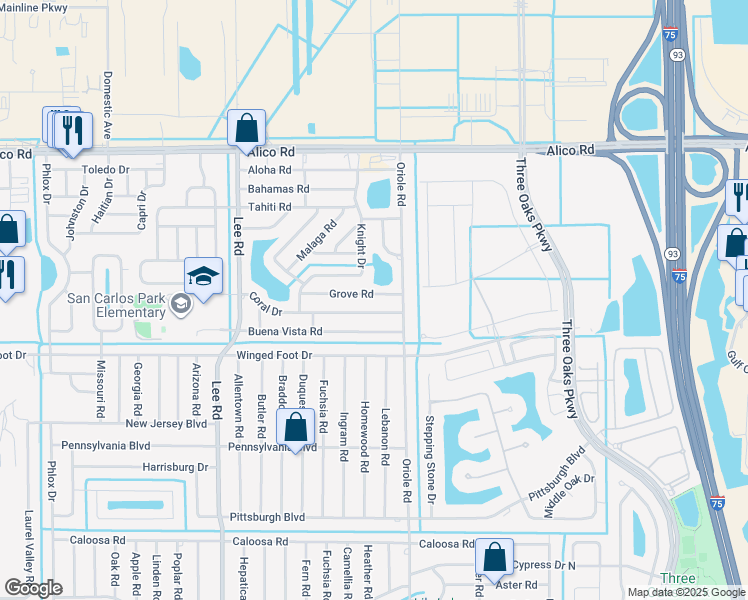 map of restaurants, bars, coffee shops, grocery stores, and more near 8476 Grove Road in Fort Myers