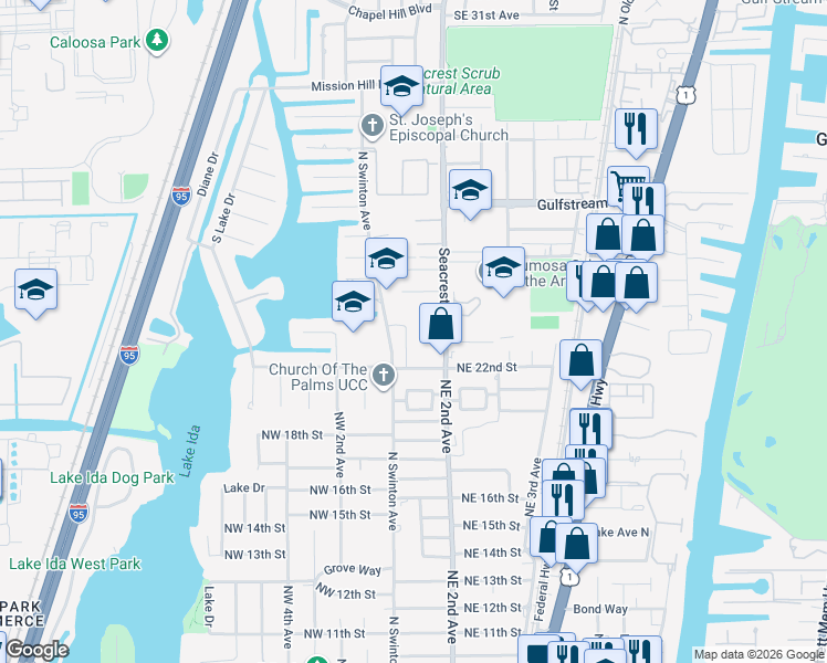map of restaurants, bars, coffee shops, grocery stores, and more near 2275 North Swinton Avenue in Delray Beach