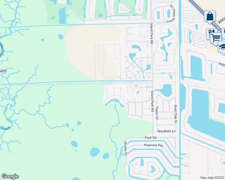 map of restaurants, bars, coffee shops, grocery stores, and more near 17593 Village Inlet Court in Fort Myers