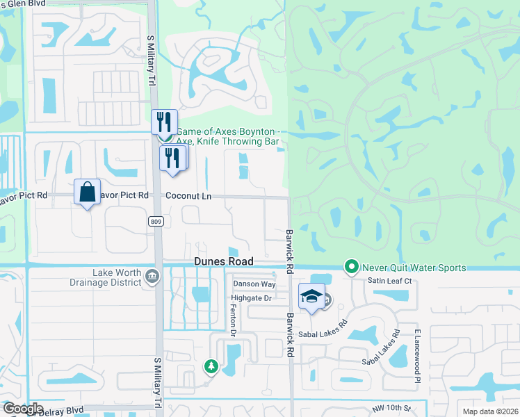 map of restaurants, bars, coffee shops, grocery stores, and more near 12841 Pennell Pines Road in Boynton Beach