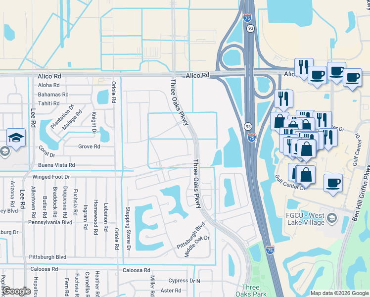 map of restaurants, bars, coffee shops, grocery stores, and more near 9624 Bexley Drive in Fort Myers