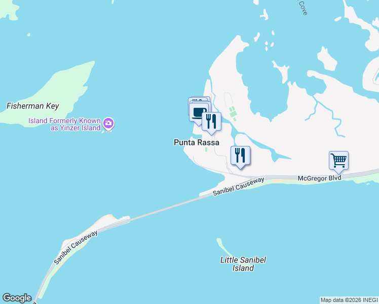 map of restaurants, bars, coffee shops, grocery stores, and more near 15010 Punta Rassa Road in Fort Myers