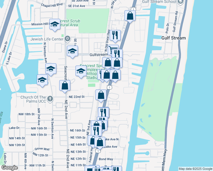 map of restaurants, bars, coffee shops, grocery stores, and more near 2400 U.S. Highway 1 in Delray Beach