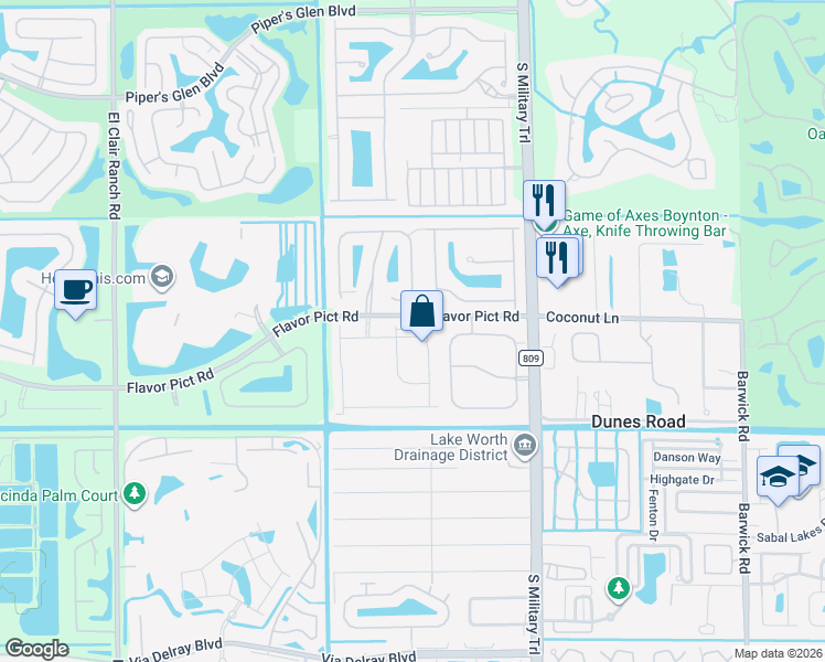 map of restaurants, bars, coffee shops, grocery stores, and more near 5220 Flavor Pict Road in Boynton Beach