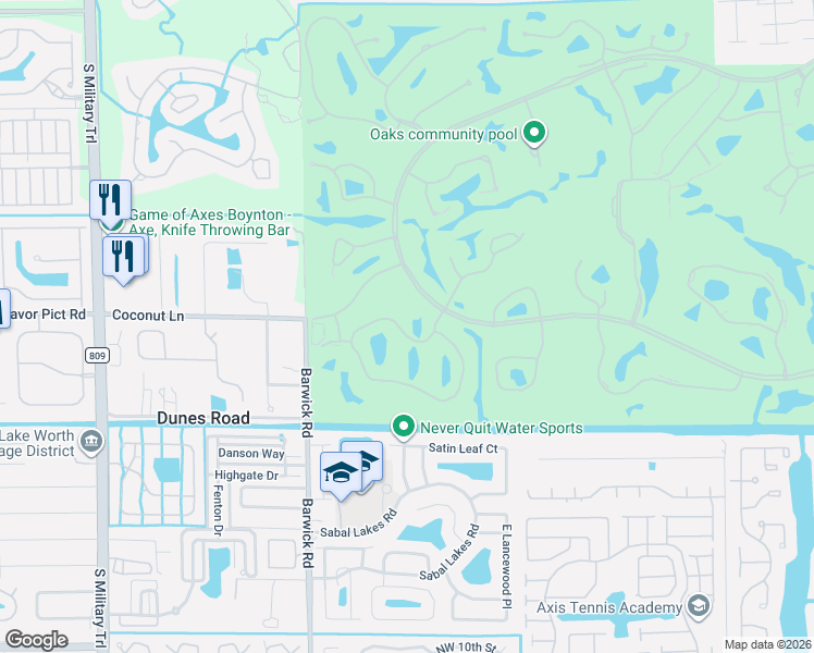 map of restaurants, bars, coffee shops, grocery stores, and more near 7 Westgate Lane in Boynton Beach