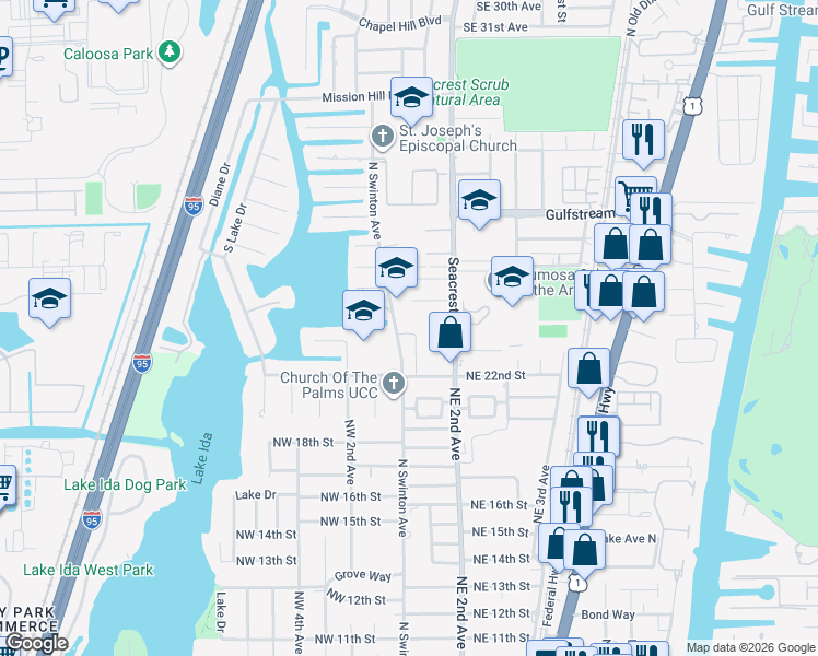 map of restaurants, bars, coffee shops, grocery stores, and more near 2275 North Swinton Avenue in Delray Beach