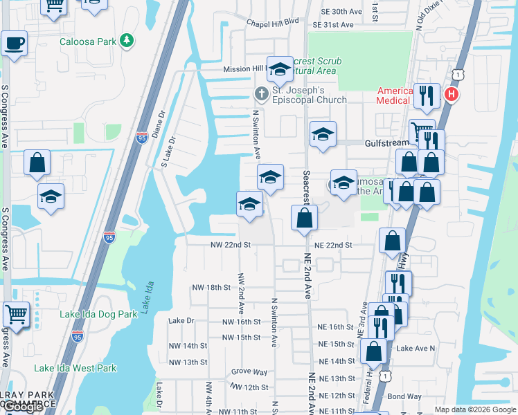 map of restaurants, bars, coffee shops, grocery stores, and more near 8 Northwest 24th Street in Delray Beach