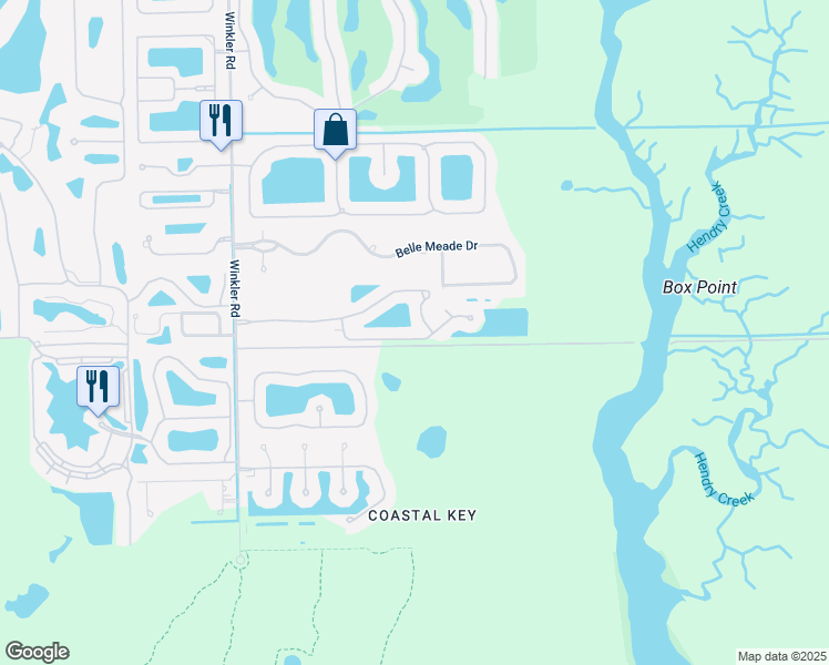 map of restaurants, bars, coffee shops, grocery stores, and more near 8538 Banyan Bay Boulevard in Fort Myers