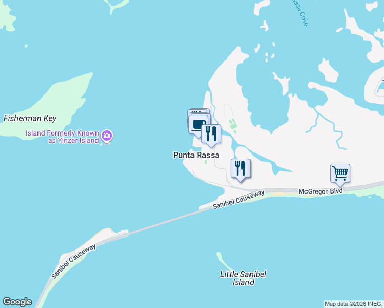 map of restaurants, bars, coffee shops, grocery stores, and more near in Punta Rassa