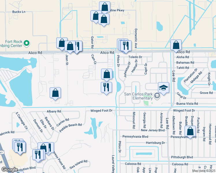 map of restaurants, bars, coffee shops, grocery stores, and more near 7851 Drew Circle in Fort Myers