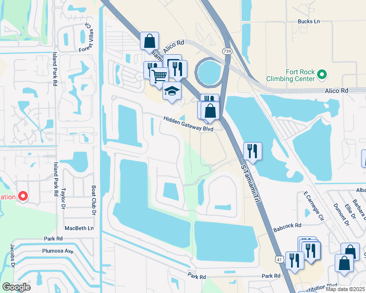 map of restaurants, bars, coffee shops, grocery stores, and more near 17491 Old Harmony Drive in Fort Myers
