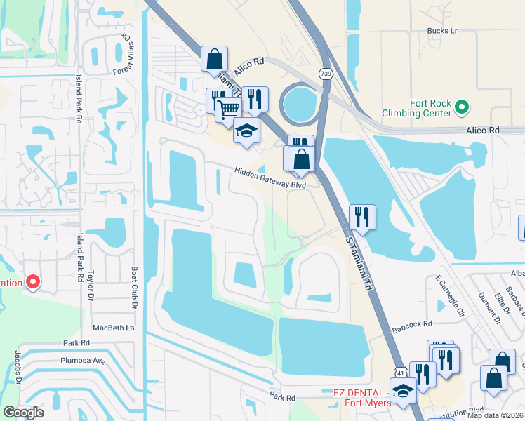 map of restaurants, bars, coffee shops, grocery stores, and more near 17491 Old Harmony Drive in Fort Myers