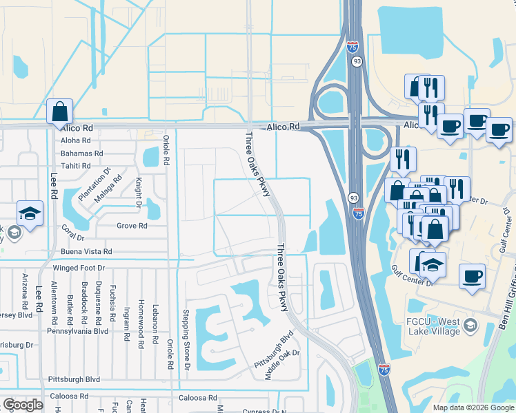 map of restaurants, bars, coffee shops, grocery stores, and more near 9231 Holden Drive in Fort Myers