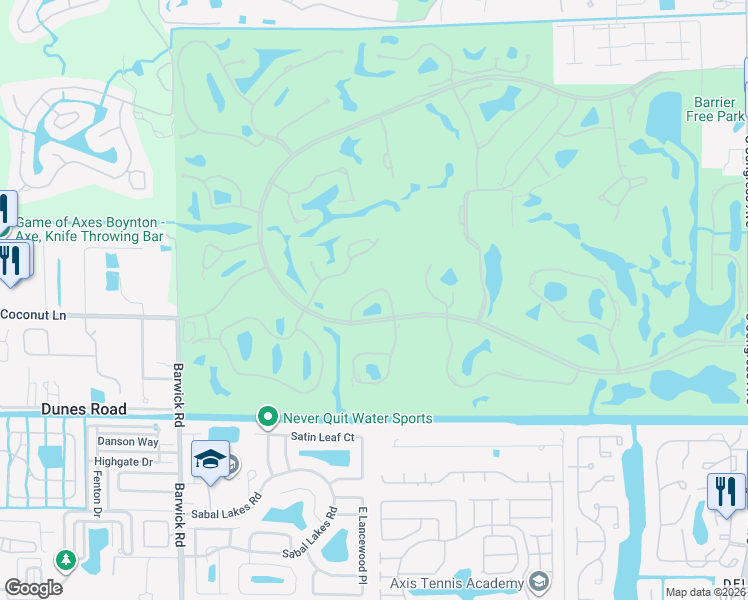 map of restaurants, bars, coffee shops, grocery stores, and more near 20 Glens Drive West in Boynton Beach