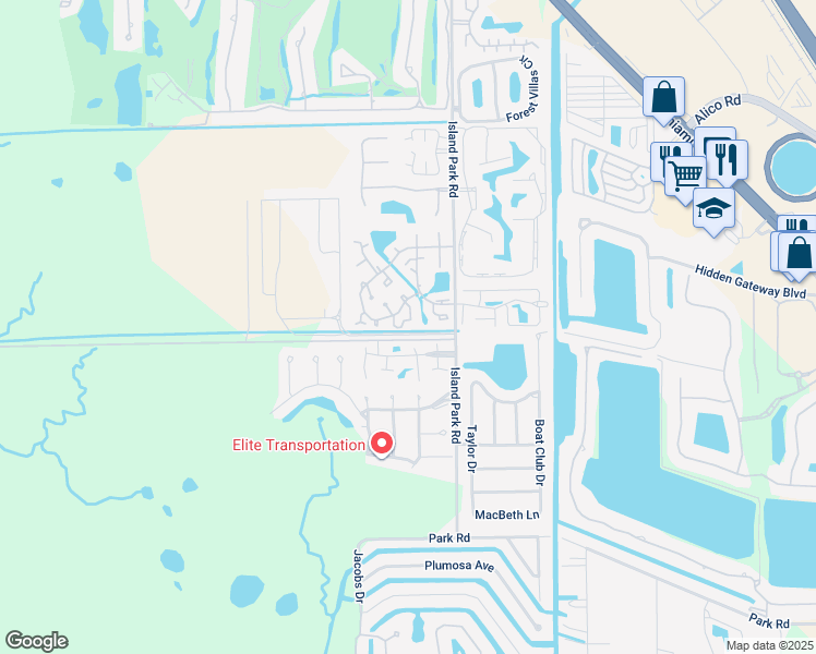 map of restaurants, bars, coffee shops, grocery stores, and more near 17420 Birchwood Lane in Fort Myers