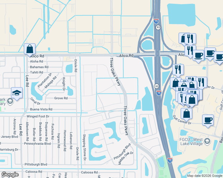 map of restaurants, bars, coffee shops, grocery stores, and more near 9231 Holden Drive in Fort Myers