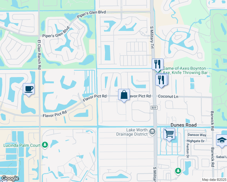 map of restaurants, bars, coffee shops, grocery stores, and more near 12720 Via Ravenna in Boynton Beach